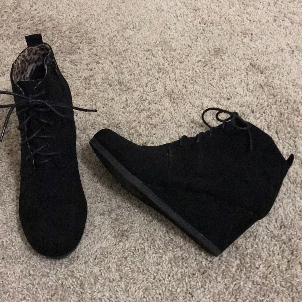 Black lace up boot wedges